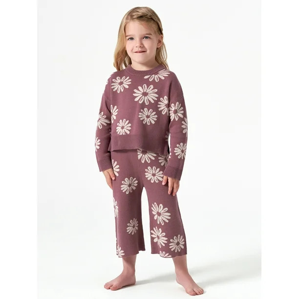 Modern Moments by Gerber Baby & Toddler Girl Jacquard Sweater & Wide-Leg Pant, 2-Piece Outfit Set... | Walmart (US)
