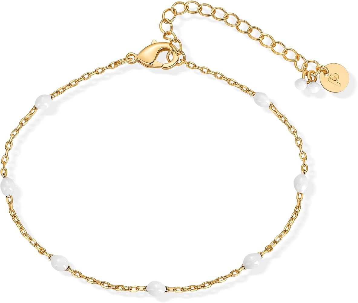 PAVOI 14K Gold Plated Dainty Colored Enamel Beaded Link Bracelet for Women | 6" Bead Bracelet | Amazon (US)