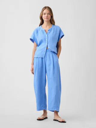 Mid Rise Pull-On Barrel Gauze Pants | Gap Factory
