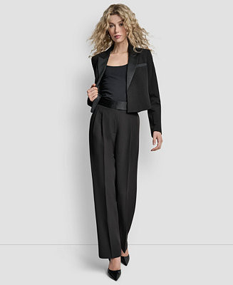 DKNY Women's Cropped Long Sleeve Jacket and Tuxedo Look Wide Leg Trousers - Macy's | Macy's