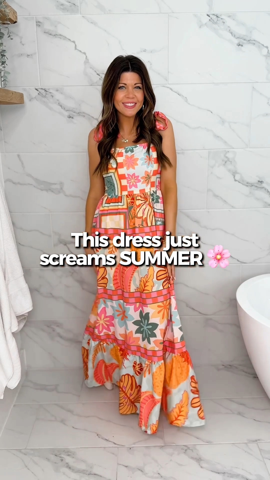 This @wdirara dress makes me feel like a walking vacation 🌺☀️
The colors are so fun and vibrant and I love the adjustable tie straps! 
Wearing a size Small. 

#LTKootd #LTKmomlife #LTKPetite