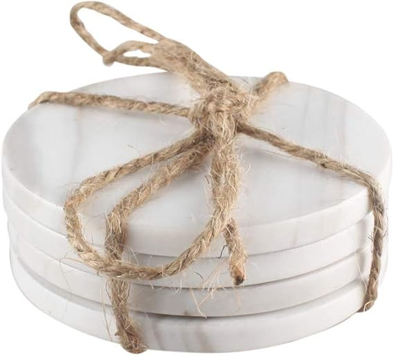 Marble Coasters, White Marble Coasters, Large Handcrafted Stackable Round Design, Set of 4, Real ... | Amazon (US)
