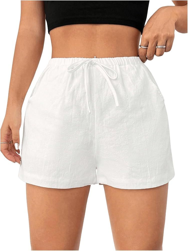 SHENHE Women's Drawstring Elastic Waist Bottom Summer Track Shorts with Slant Pocket | Amazon (US)