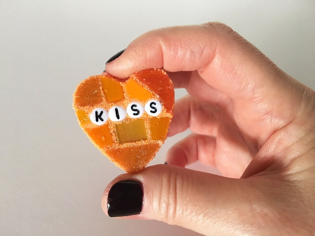 Small Orange Conversation Heart Kiss Xoxo Love Glass Tile Stained Valentines Day Galentines Mosai... | Etsy (US)