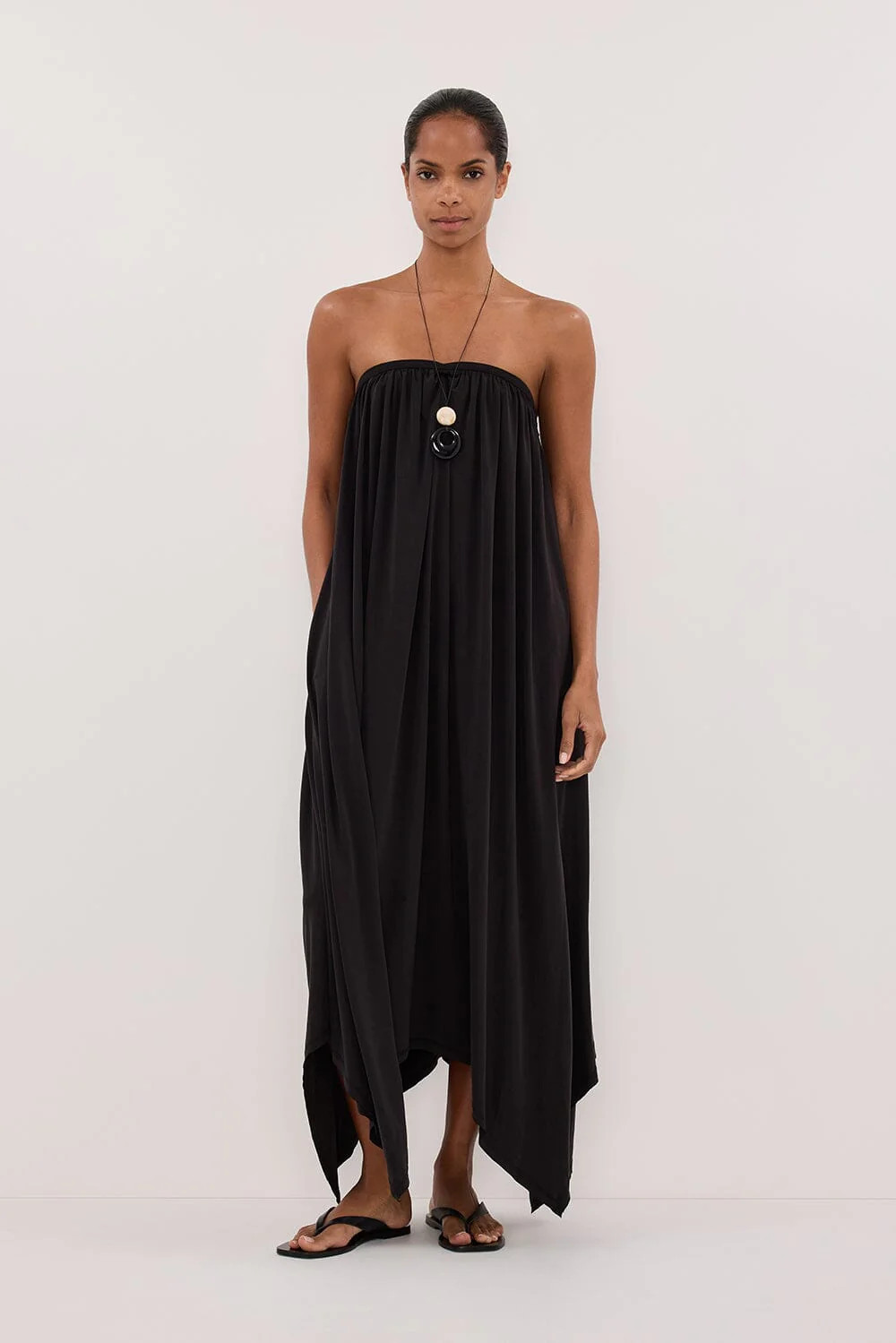 AVA BLACK STRAPELESS MIDI DRESS - PRE ORDER | DISSH