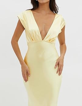 Halfisland Womens Summer Satin V Neck Cap Sleeve Backless Maxi Dress Elegant Twist Cut Out Midi D... | Amazon (US)