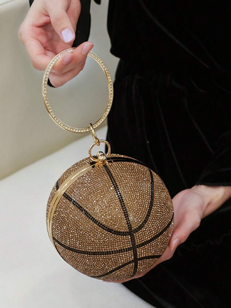 Women's Shiny Basketball Wallet, Diamond Accent, Round Ball, Crystal Bag, Wallet, Wristband, Handbag | SHEIN