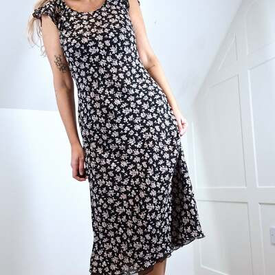 Vintage Marilyn Anselm for Hobbs Tea Dress Midi Maxi Ditsy Floral Black 14  | eBay | eBay UK