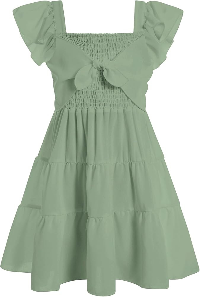Ahegao 5-12T Girls Dress for Kids Square Neck Flutter Dresses Summer Dressy Frocks | Amazon (US)