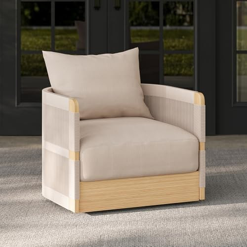homary Outdoor Hand-Woven Rope 360 Degree Swivel Patio Lounge Chair with Rainproof Cushion and Al... | Amazon (US)