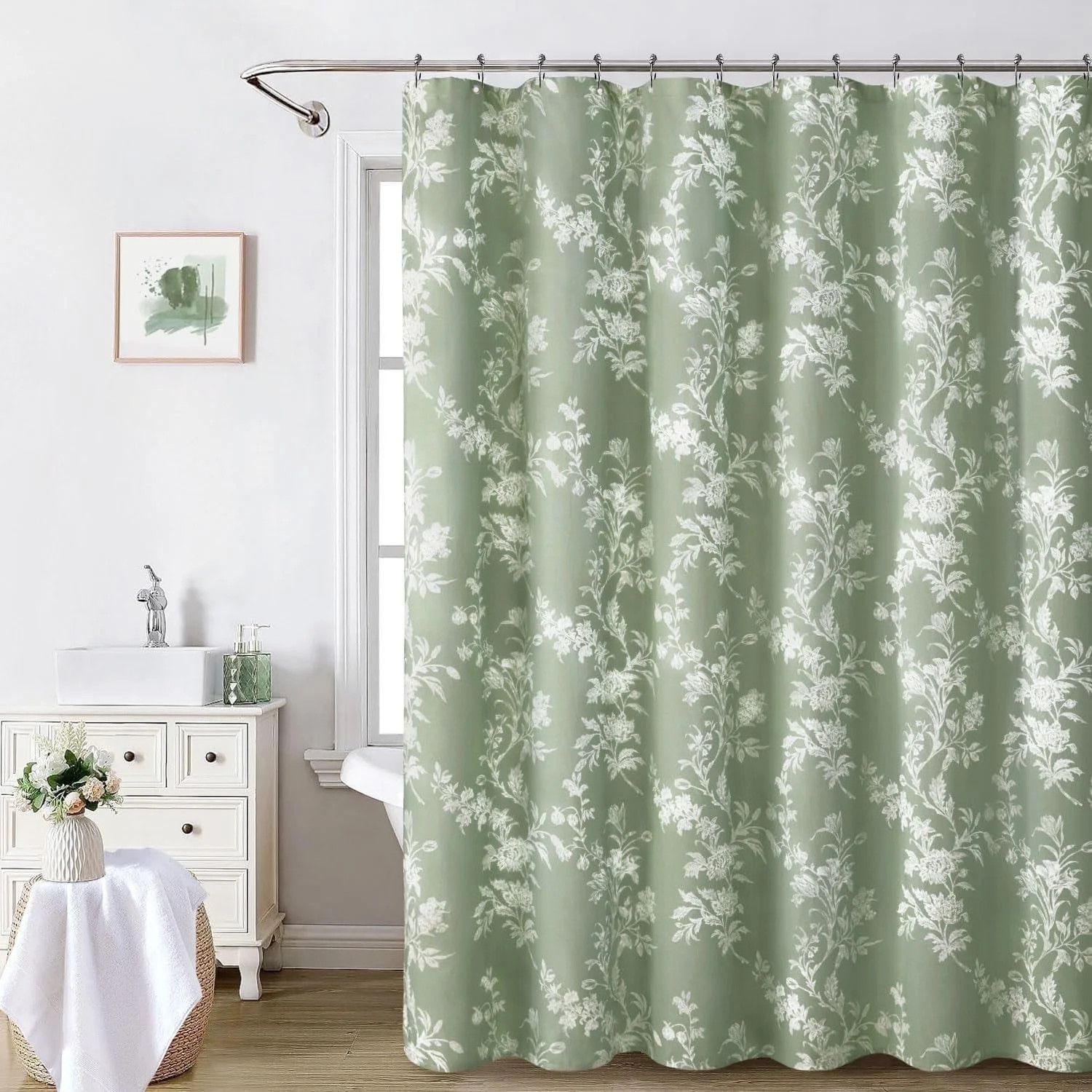 Green Shower Curtain,White Cotton Floral Cottagecore Spring Shower Curtain for Bathroom 72" W x 7... | Walmart (US)