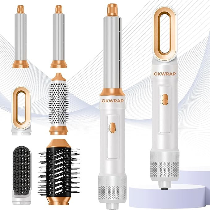 6 in ONE Blow Dryer Brush,Air Curling Iron Round Brush Blow Dryer 800W,Ionic Hair Dryer Brush for... | Amazon (US)