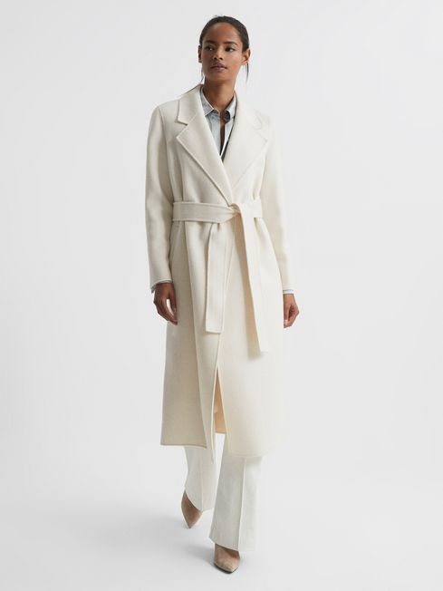 Reiss Cream Ariel Wool Blend Blindseam Belted Coat | Reiss UK