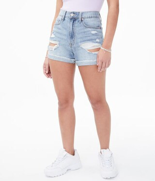 High-Rise Denim Mom Shorts | Aeropostale