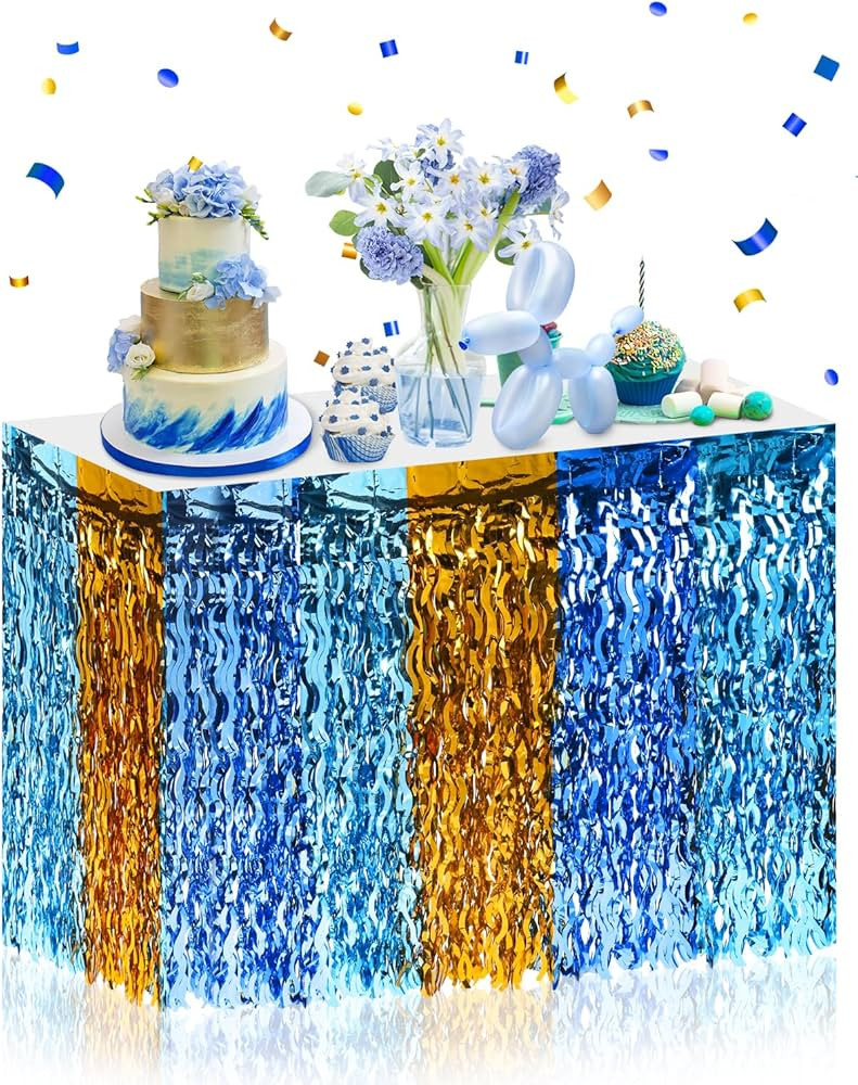 Blue Dog Birthday Party Supplies 2 Pack Orange Blue Light Blue Wavy Table Skirts Metallic Tinsel ... | Amazon (US)