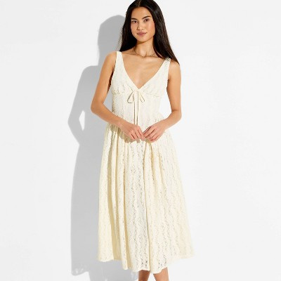 Women's Midi Lace Basque Empire Waist Dress - Wild Fable™ Cream M | Target