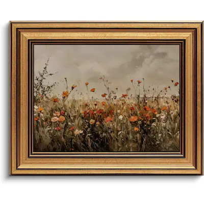 Yichuhaoxi  Gold Framed Vintage Flower Canvas Wall Art Rustic Wildflower Field Nature Landscape f... | Lowe's