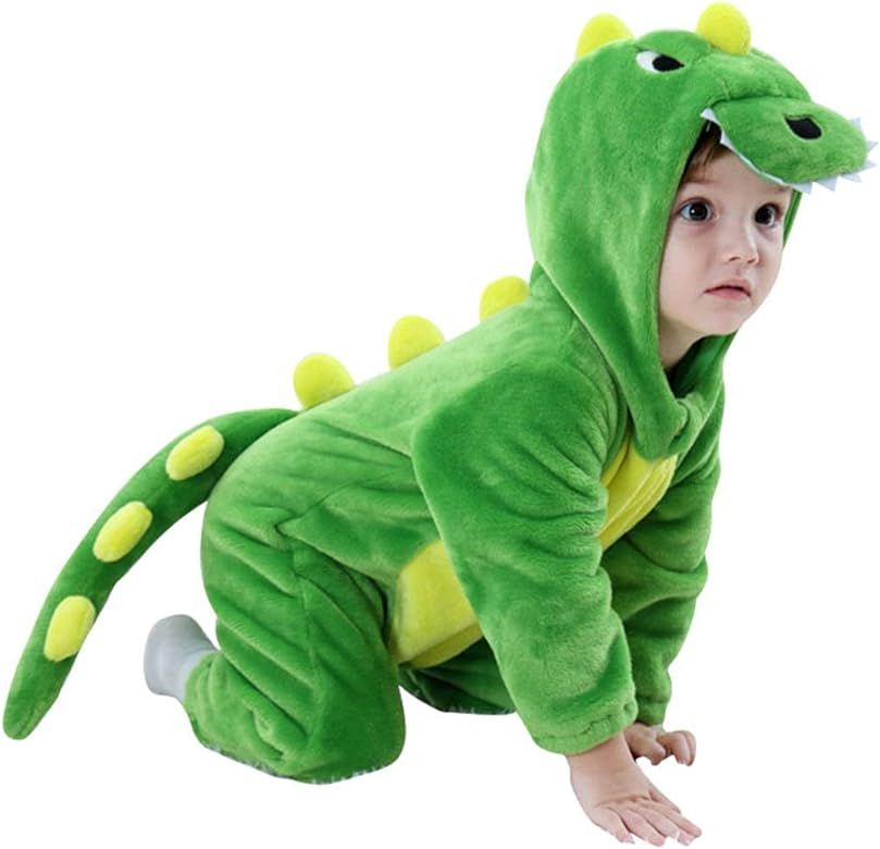 Yaphets Mall Baby Infant Dinosaur Onesie, Baby Romper Jumpsuit Flannel Dinosaur Pattern Costume | Amazon (UK)
