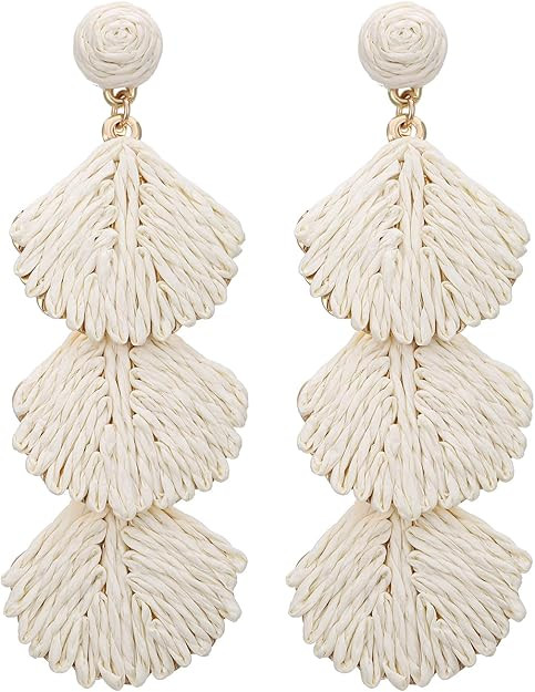 Raffia Shell Earrings for Women, Summer Beach Vacation Jewelry, Lightweight Handmade Dangle Earri... | Amazon (US)
