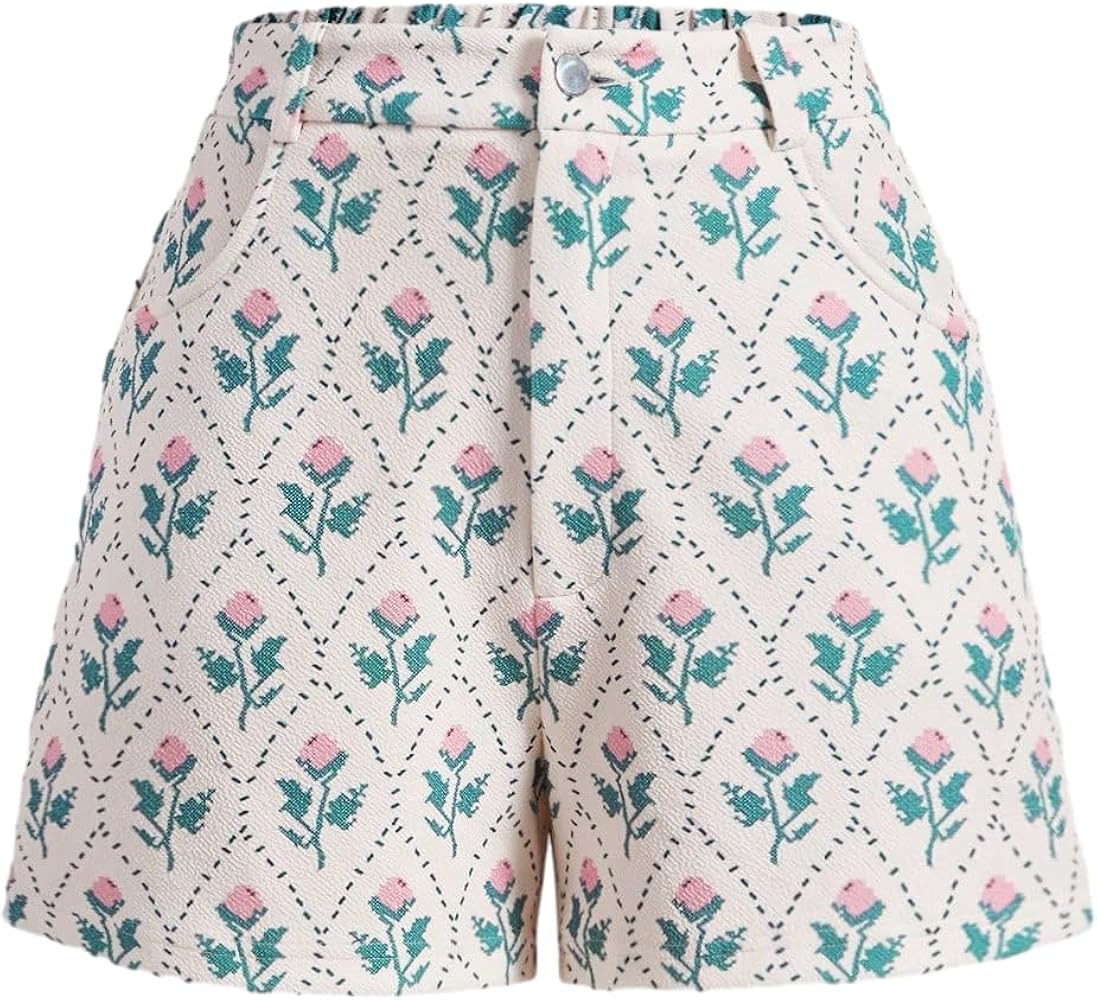 MakeMeChic Women's Floral Print Summer Casual Shorts Zip Fly Button High Waisted Shorts with Pock... | Amazon (US)