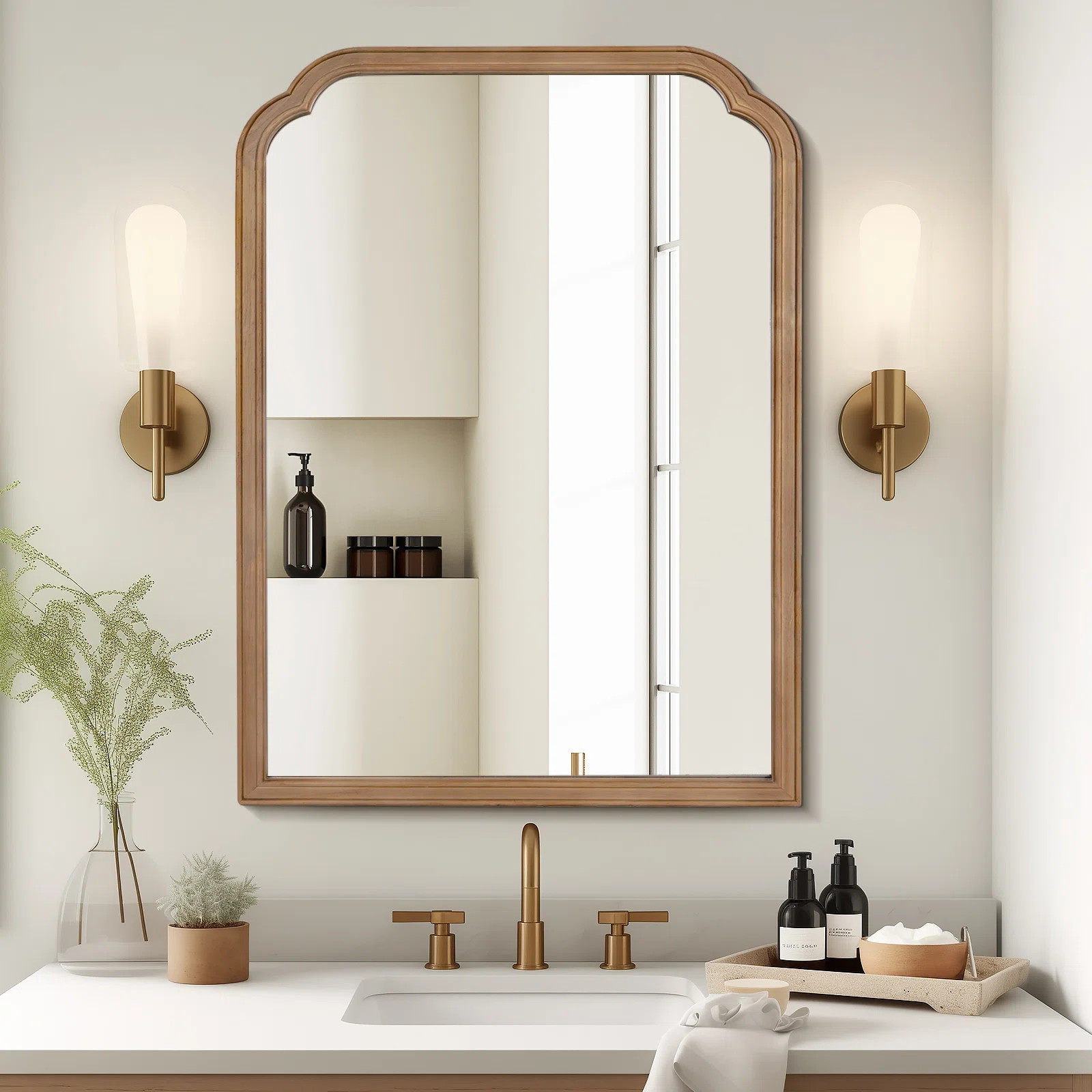 Ancalin Wood Accent Wall Mirror for Bathroom Bedroom Decorative Mirror | Wayfair North America