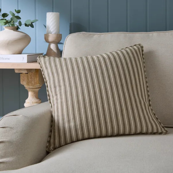 Ticking Stripe Piped Cotton Square Cushion Cover | Dunelm