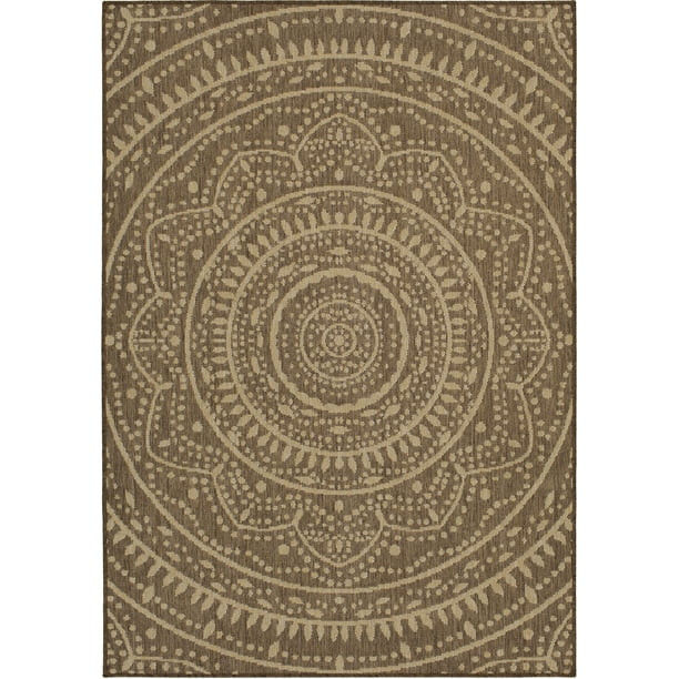 Mainstays 5' x 7' Brown Medallion Outdoor Rug | Walmart (US)