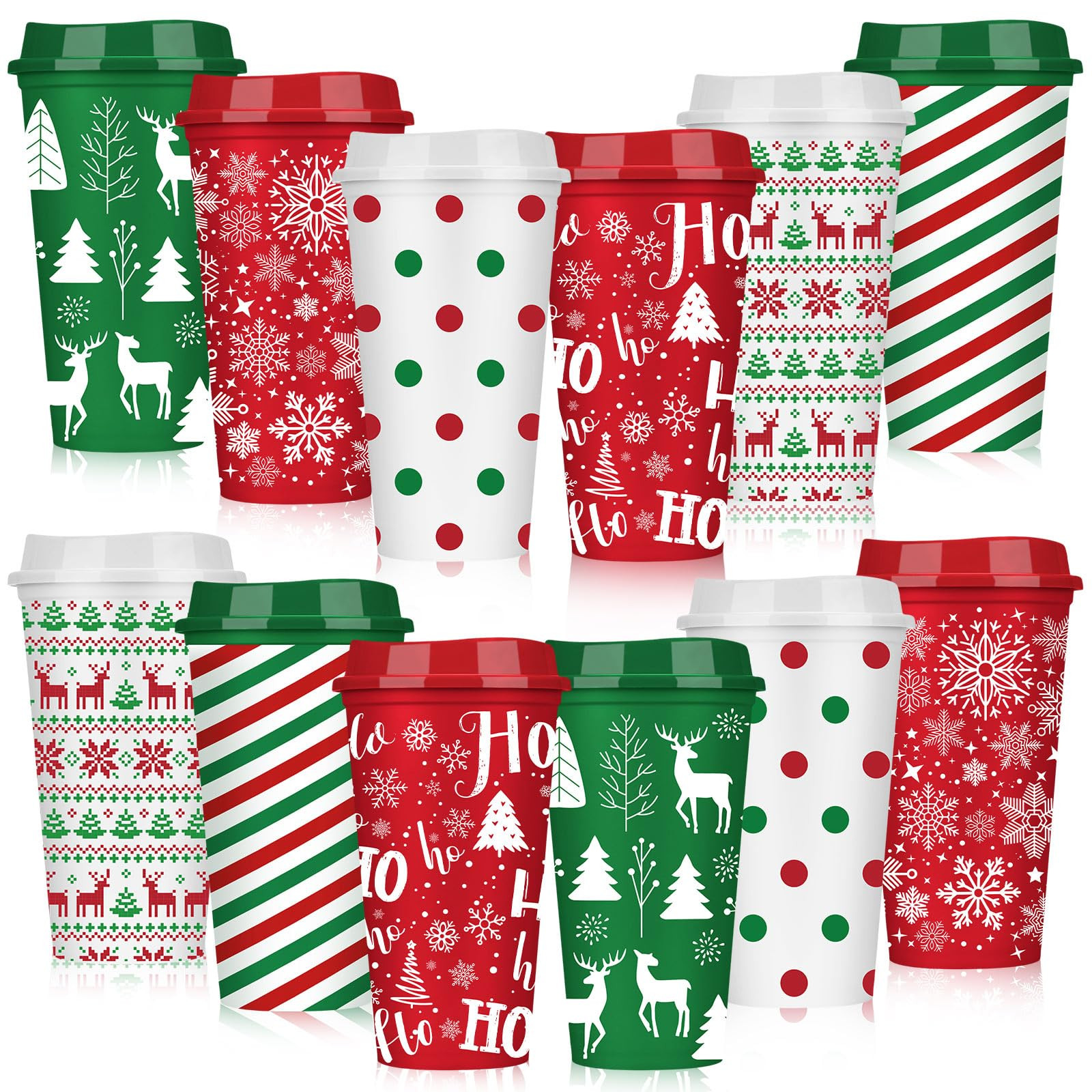 Pickmesh 12 Pcs Christmas Coffee Cups Gifts Bulk 16 oz Reusable Christmas Tree Snowflake Elk Patt... | Amazon (US)