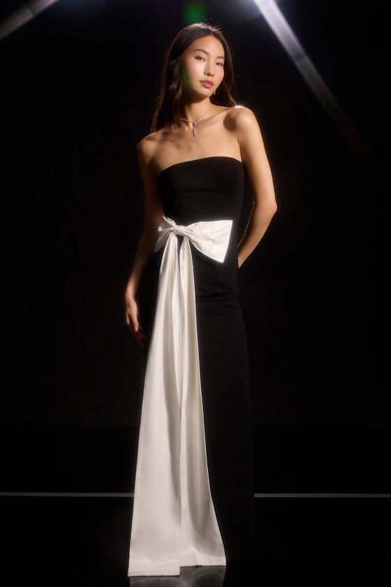 Marvelous Vision Black Strapless Bow Column Maxi Dress | Lulus