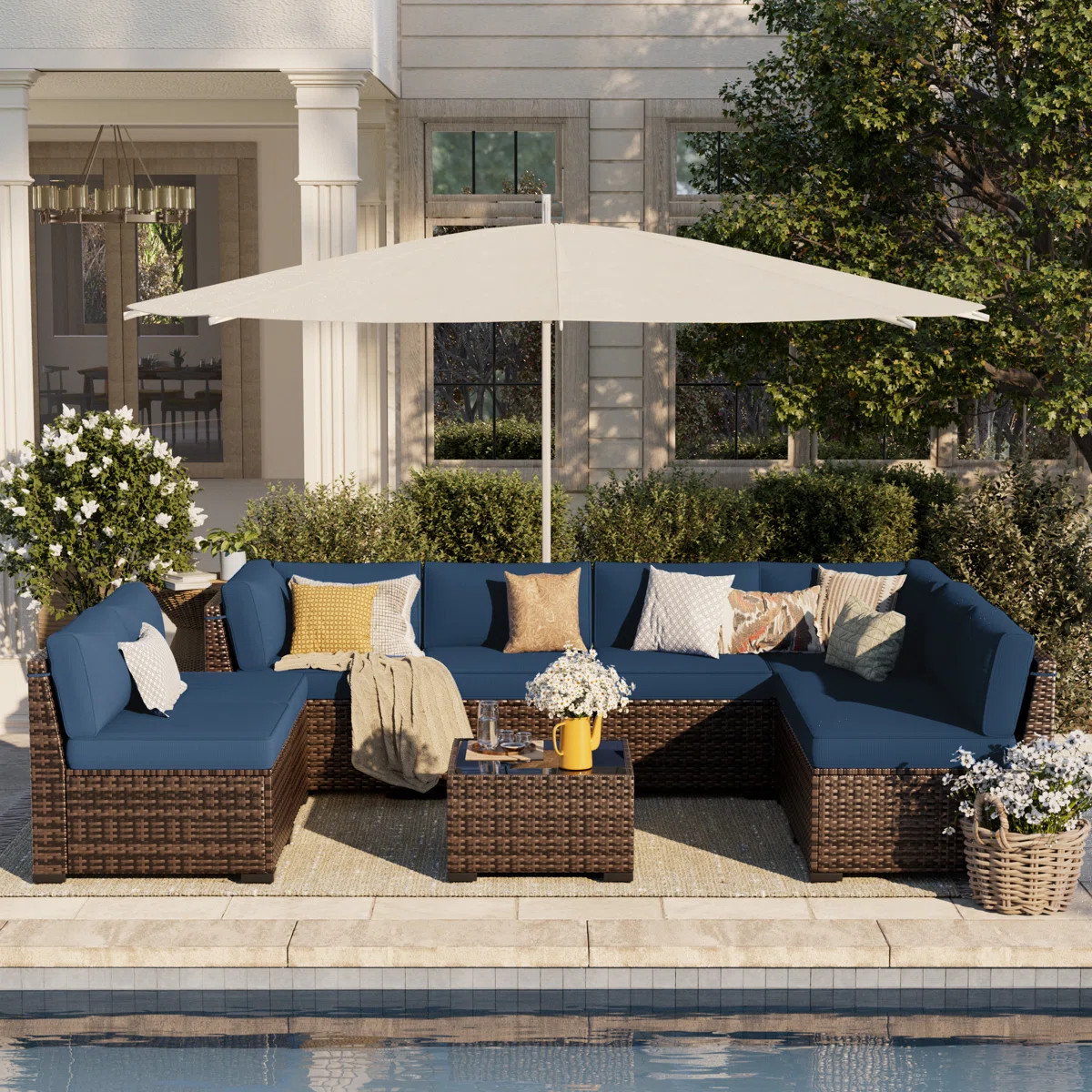 Avamay Rattan Sectional Seating Group with Cushions | Wayfair North America