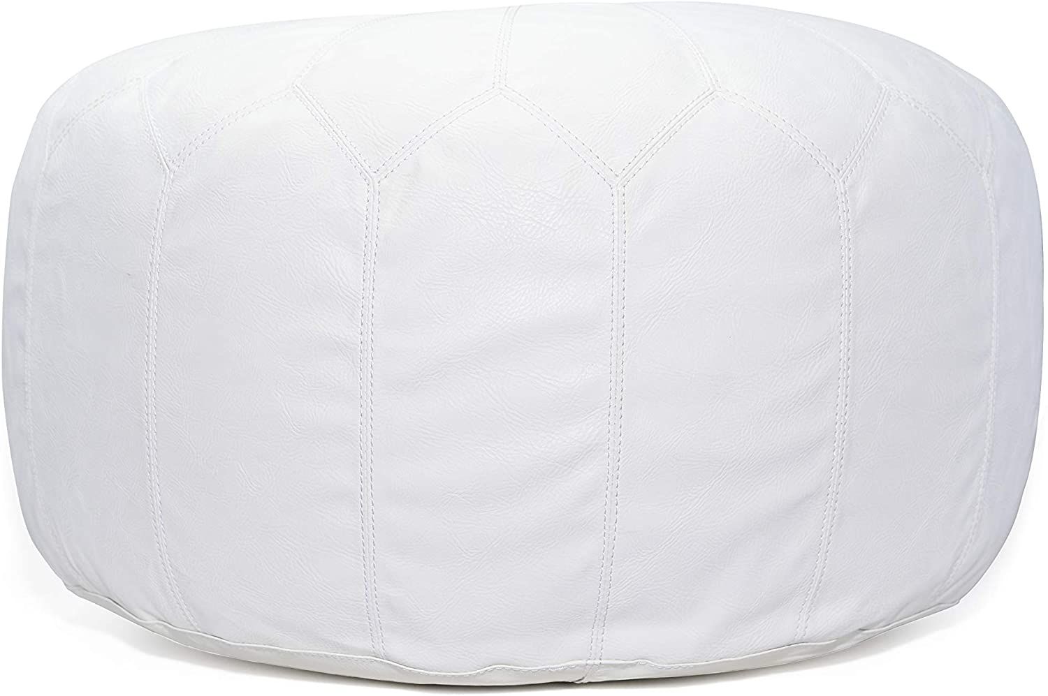 Large Round White Pouf Ottoman Leather Indoor Floor Comfortable Footstool Hand Embroidered - Ship... | Walmart (US)