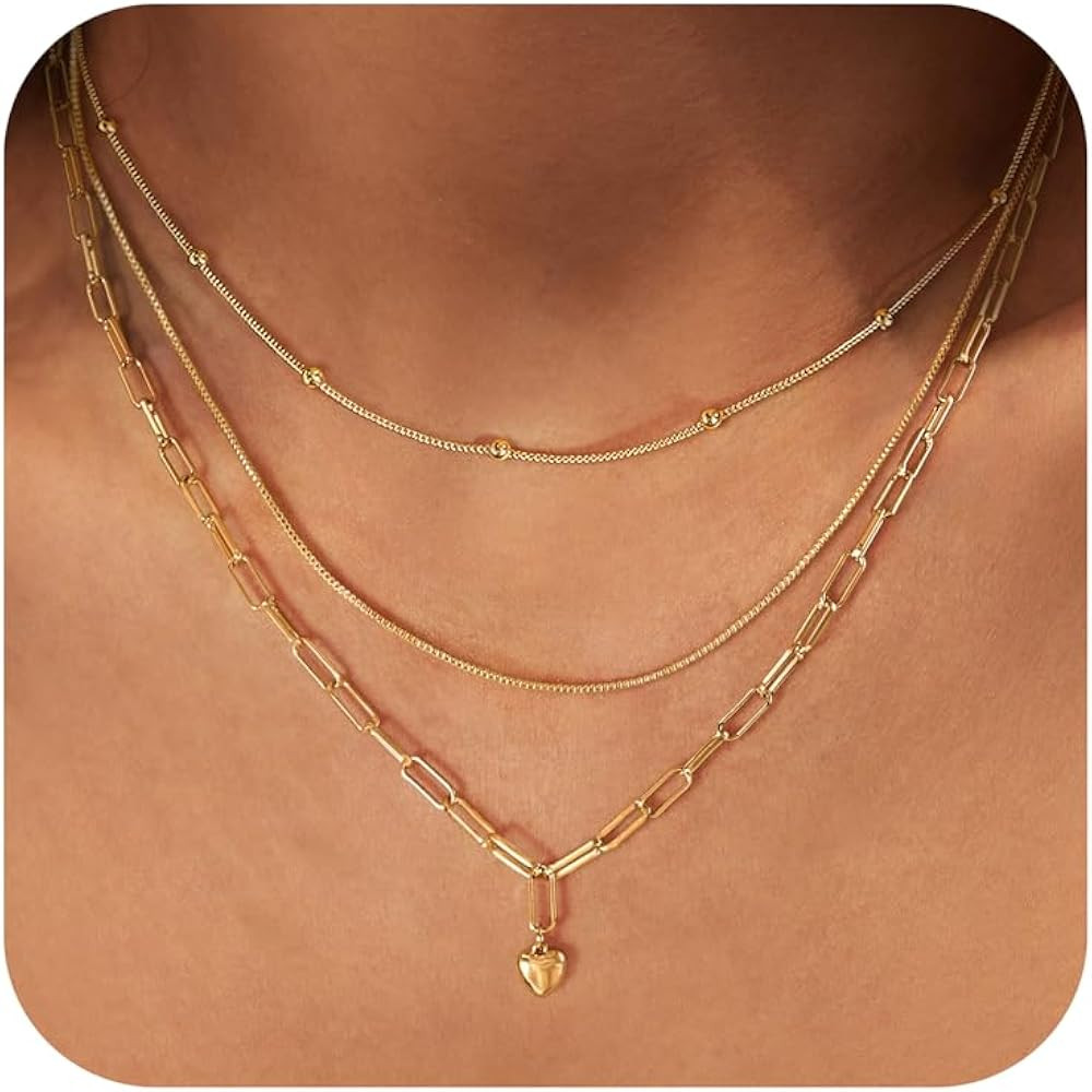 Layered Necklaces for Women,Dainty 14k Gold Plated CZ Layered Choker Necklace for Women Trendy No... | Amazon (US)