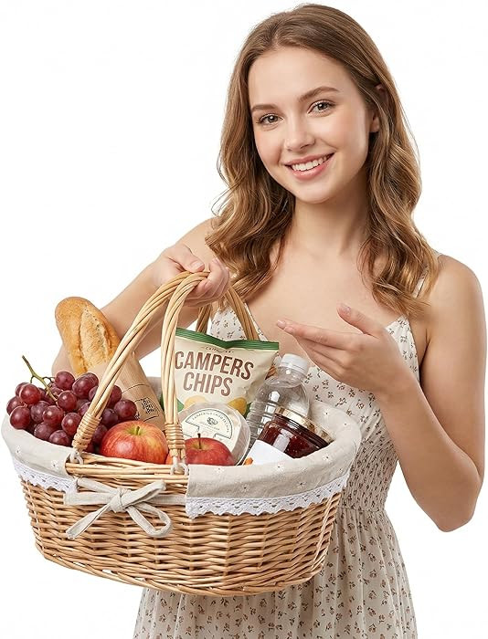 Easter Wicker Picnic Basket with Handles: Vintage Woven Storage Basket Small Rattan Easter Eggs G... | Amazon (US)