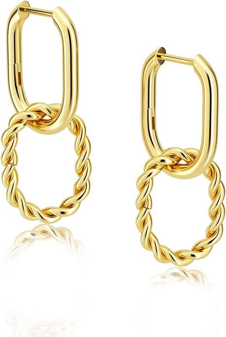 Hoop Earrings for Women 14K Gold Plated Hypoallergenic Cubic Zirconia Huggies Sterling Silver Ear... | Amazon (US)