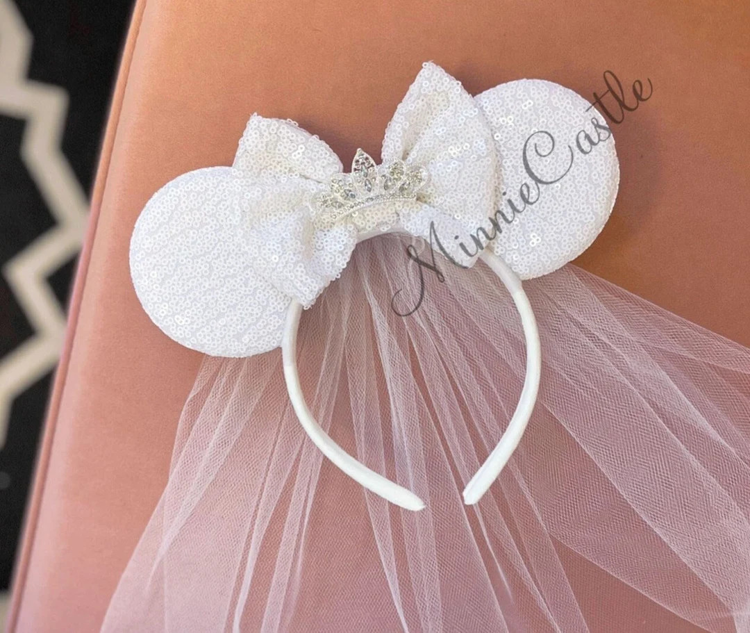 Mickey ears with tiara, Bride ears, Mickey ears, Bride  Minnie ears, Bride Disney ears headband, ... | Etsy (US)