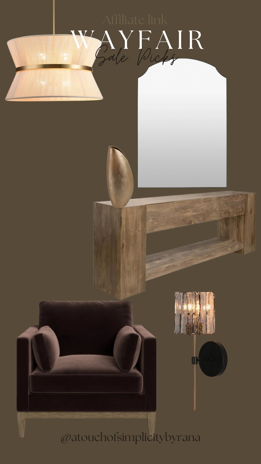 @wayfair #wayfair Wayfair's Memorial Day clearance is live!! I've rounded up some of my favorite timeless pieces for both indoor and outdoor so you can refresh your home for warmer days ahead. Up to 70% off!

Accent chair, velvet chair, brown  accent chair , metal vase, wall sconce, organic modern, wall mirror , living room, console table, solid wood, Lighting, light fixture
 

#LTKHome #LTKStyleTip #LTKSaleAlert