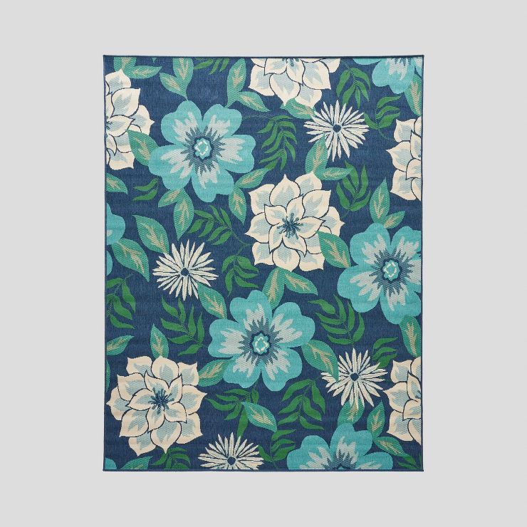 Meza Floral Outdoor Rug Blue/Green - Christopher Knight Home | Target