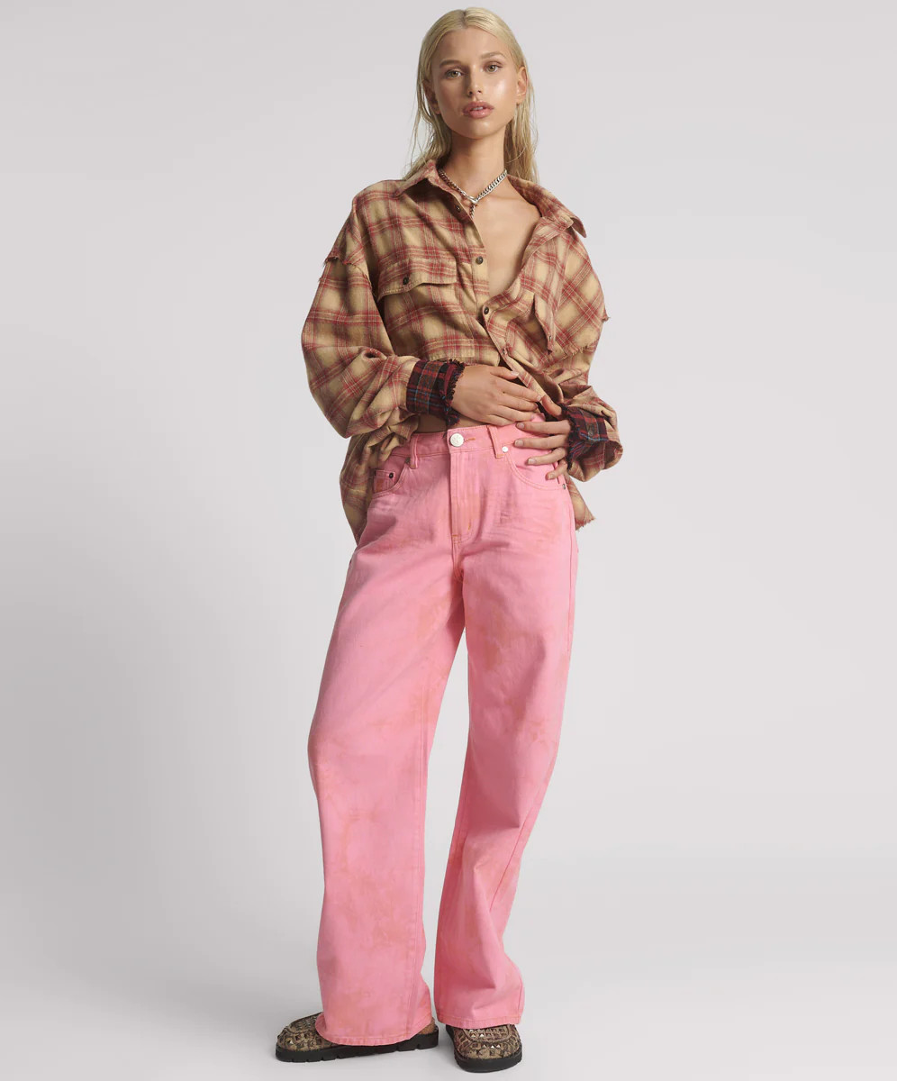 One Teaspoon Jackson Mid Waist Wide Leg Denim Jeans - Pink Kiss | OneTeaspoon