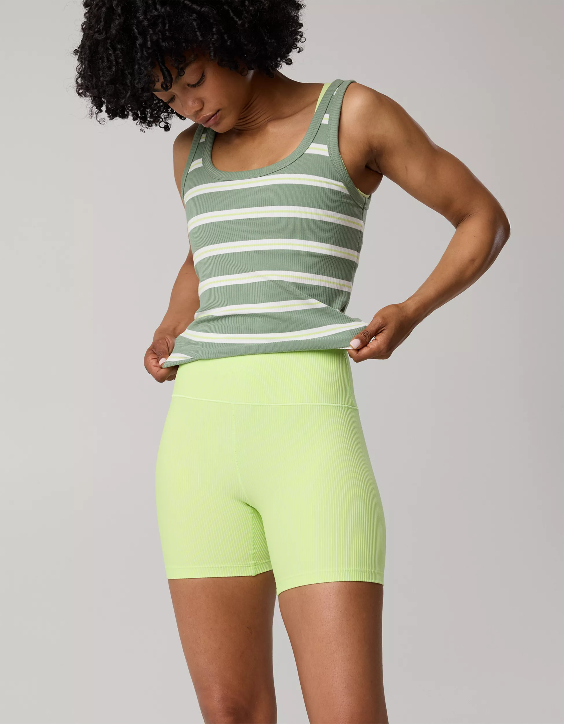 OFFLINE By Aerie Real Me XTRA Stripe Ribbed High Waisted 5" Bike Short | Aerie