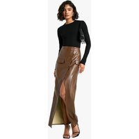 Womens Tall Faux Leather Button Detail Wrap Maxi Skirt - Brown - 8 | NastyGal UK
