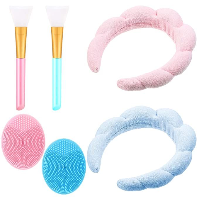 6 Pcs Spa Headband Makeup Headband Silicone Facial Cleansing Brush Face Mask Brush Set Sponge Ter... | Amazon (US)