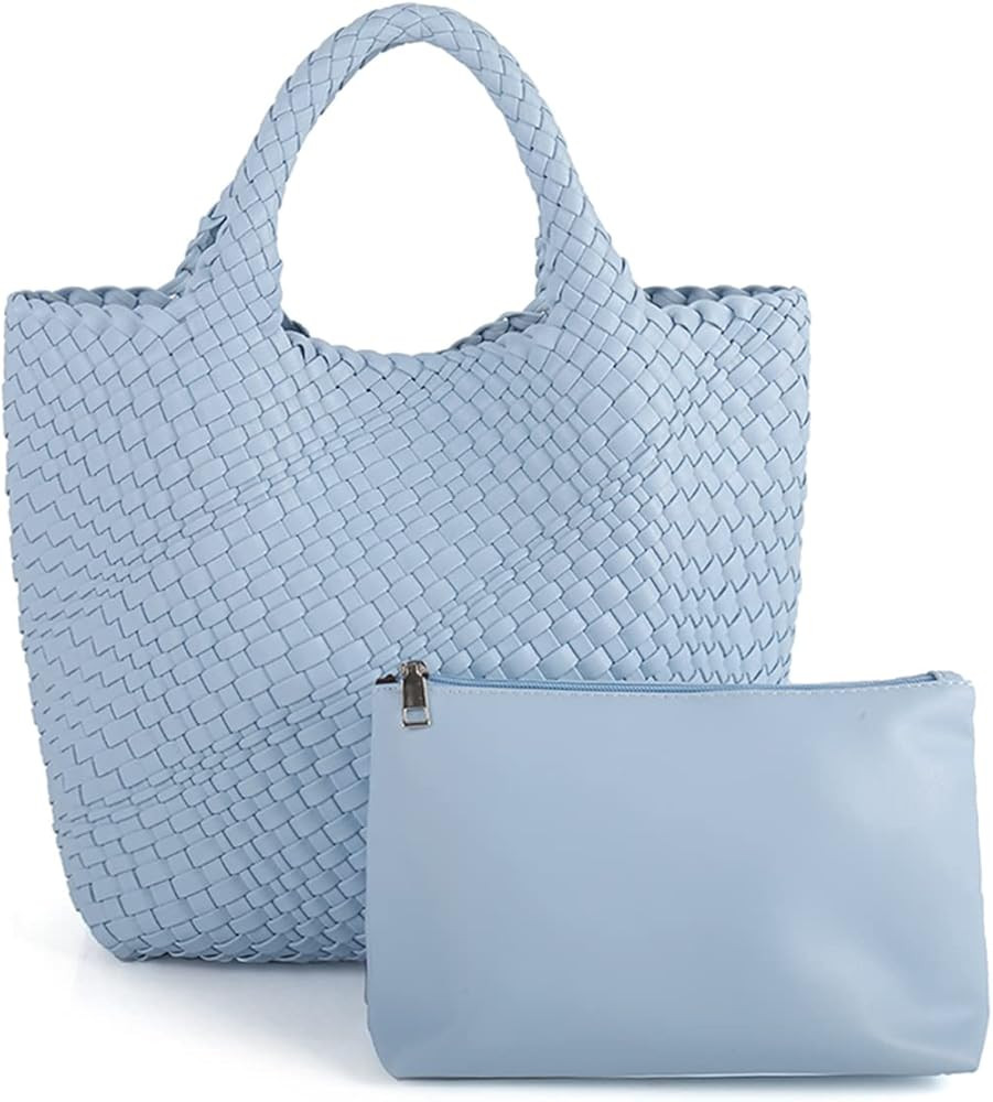 Woven Bag For Women Vegan Leather Handmade Woven Tote Bag,Summer Beach Bag Travel Hand Bag And Pu... | Amazon (US)