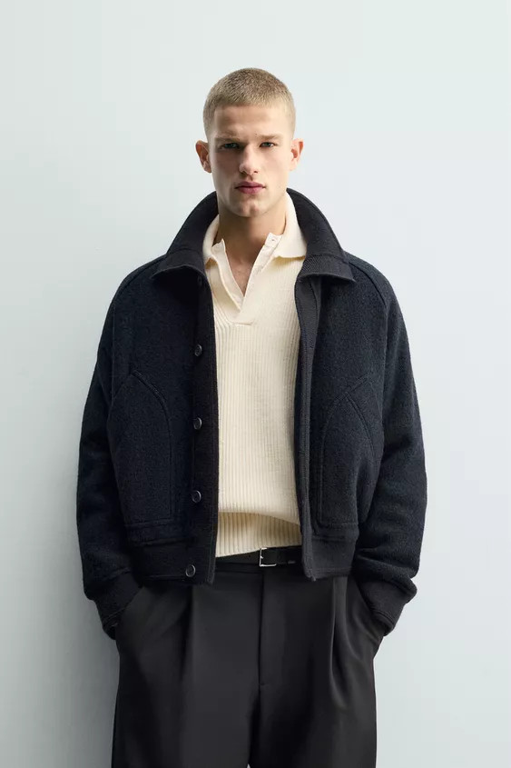 CONTRASTING RIB COLLAR JACKET | Zara US