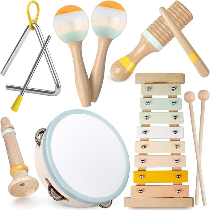 Baby Musical Instruments - Toddler Musical Toys Montessori Wooden Xylophone Maracas Tambourine Pe... | Amazon (US)