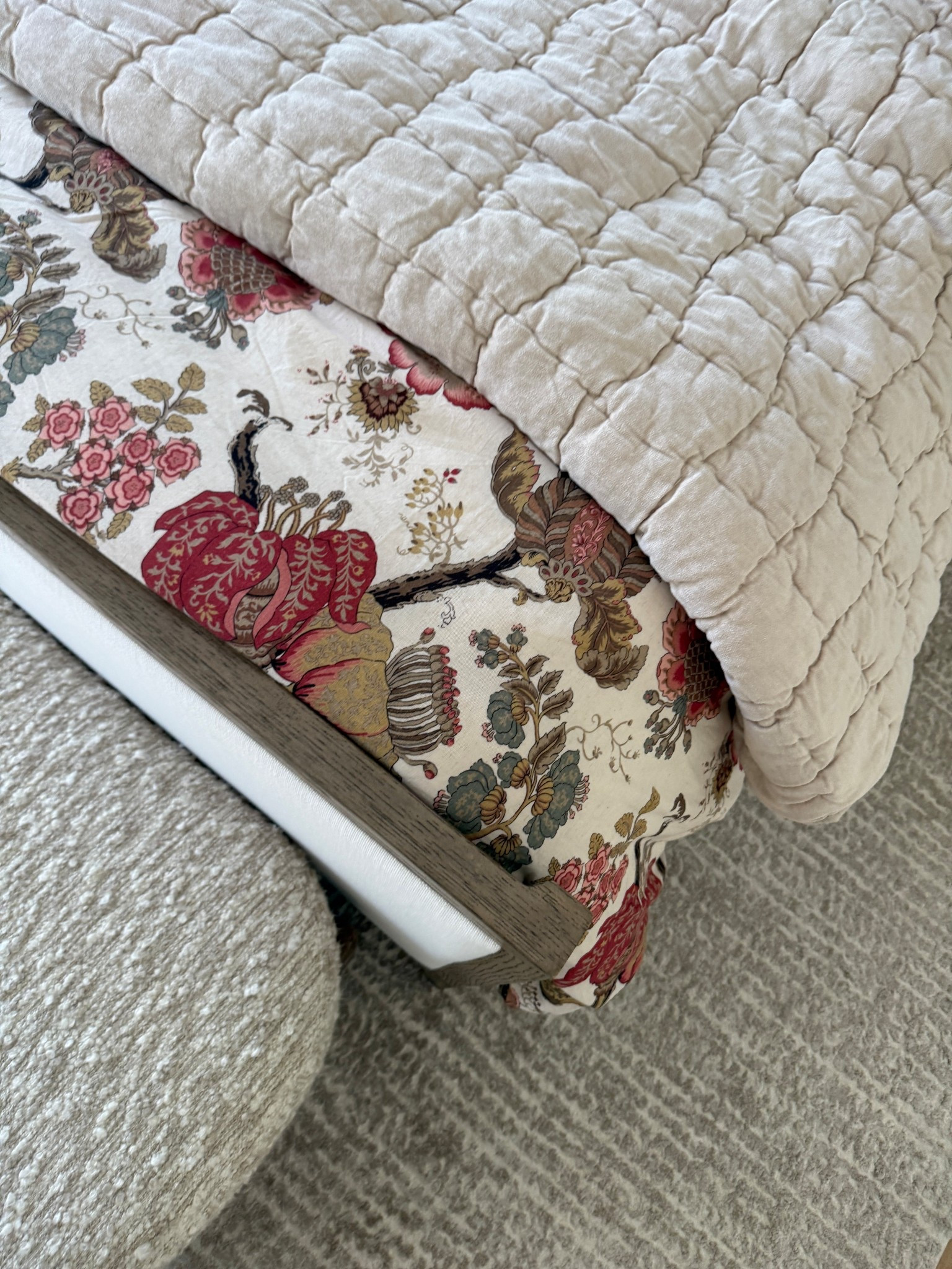 Bedding details. Gianna Floral duvet cover. Cozy Cloud Quilt in the color Oatmeal. Rug is custom made from carpet. Rug guide linked in my IG bio.

#LTKHome #LTKdayinmylife