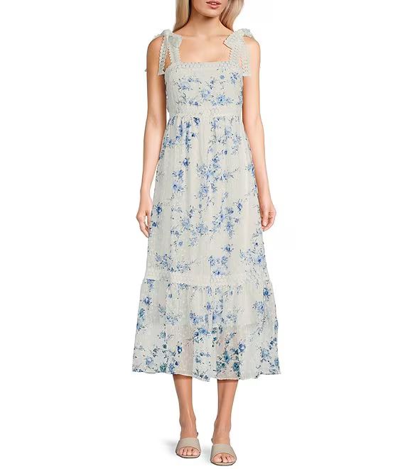 Floral Print Clip Dot Midi Dress | Dillard's