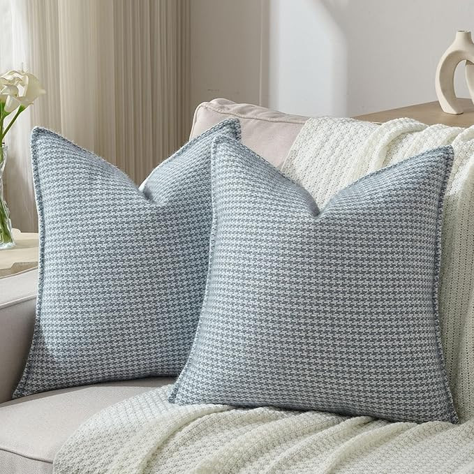 FUTEI Grey Blue Decorative Throw Pillow Covers 26x26 Inch Set of 2,Soft Houndstooth Gingham Textu... | Amazon (US)