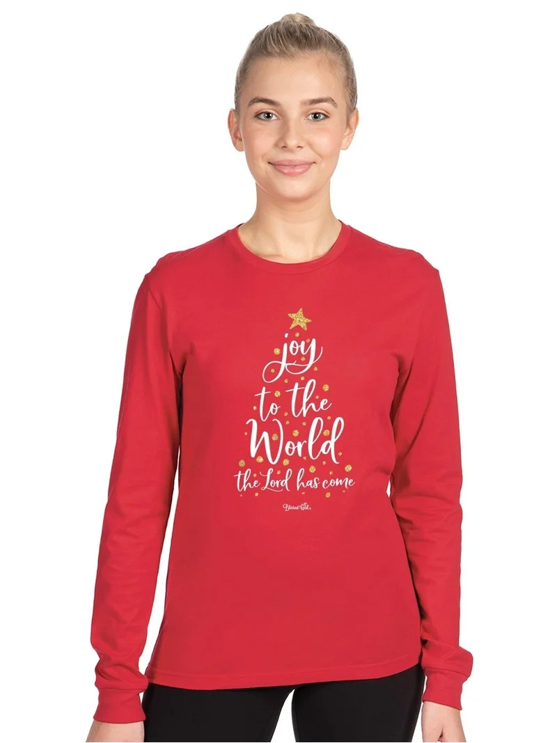 Blessed Girl Womens Long Sleeve T-Shirt Joy To The World Tree, Red, XL | Walmart (US)