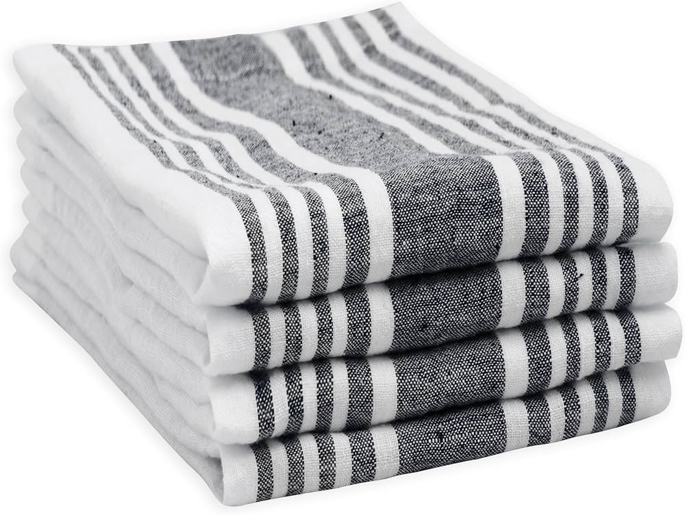 Farmhouse Stripe Linen Napkins - 100% Pure Linen - Black Linen Napkins - French Striped Napkins, ... | Amazon (US)