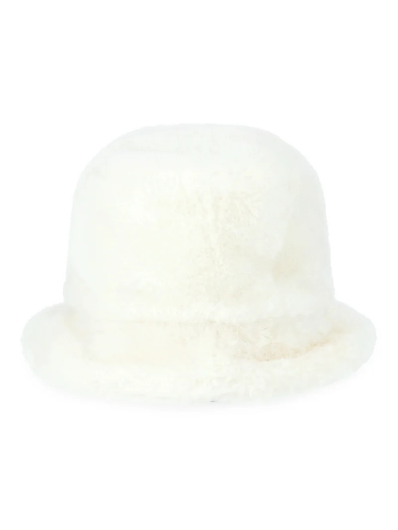 No Boundaries Women's Faux Fur Bucket Hat, One Size, Winter White | Walmart (US)